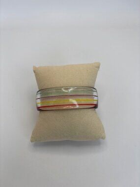 Vintage 1980's Acrylic Lucite Clear Multicolor Cuff Bangle Bracelet Retro